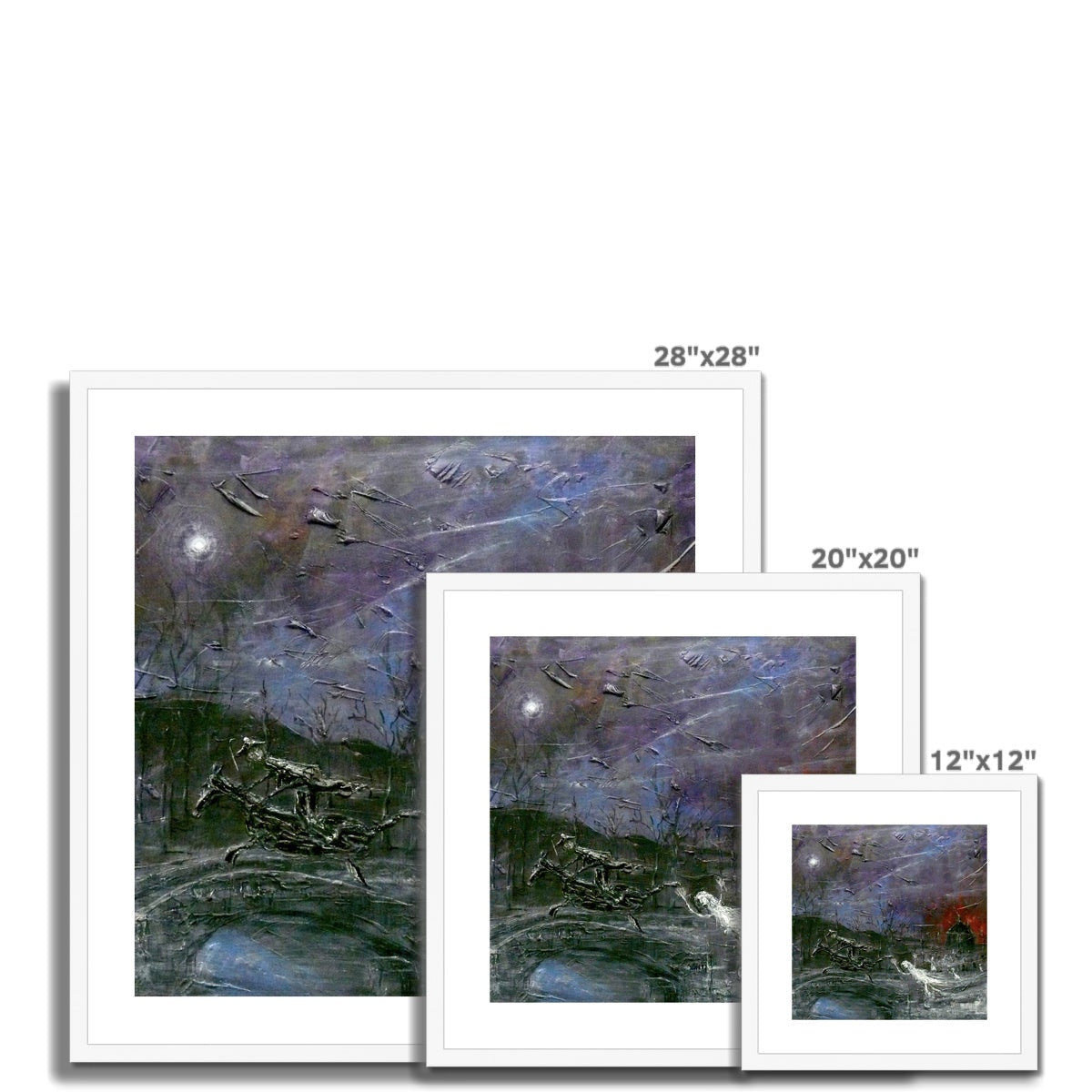Three Tam o Shanter abstract art prints with moody purple skies