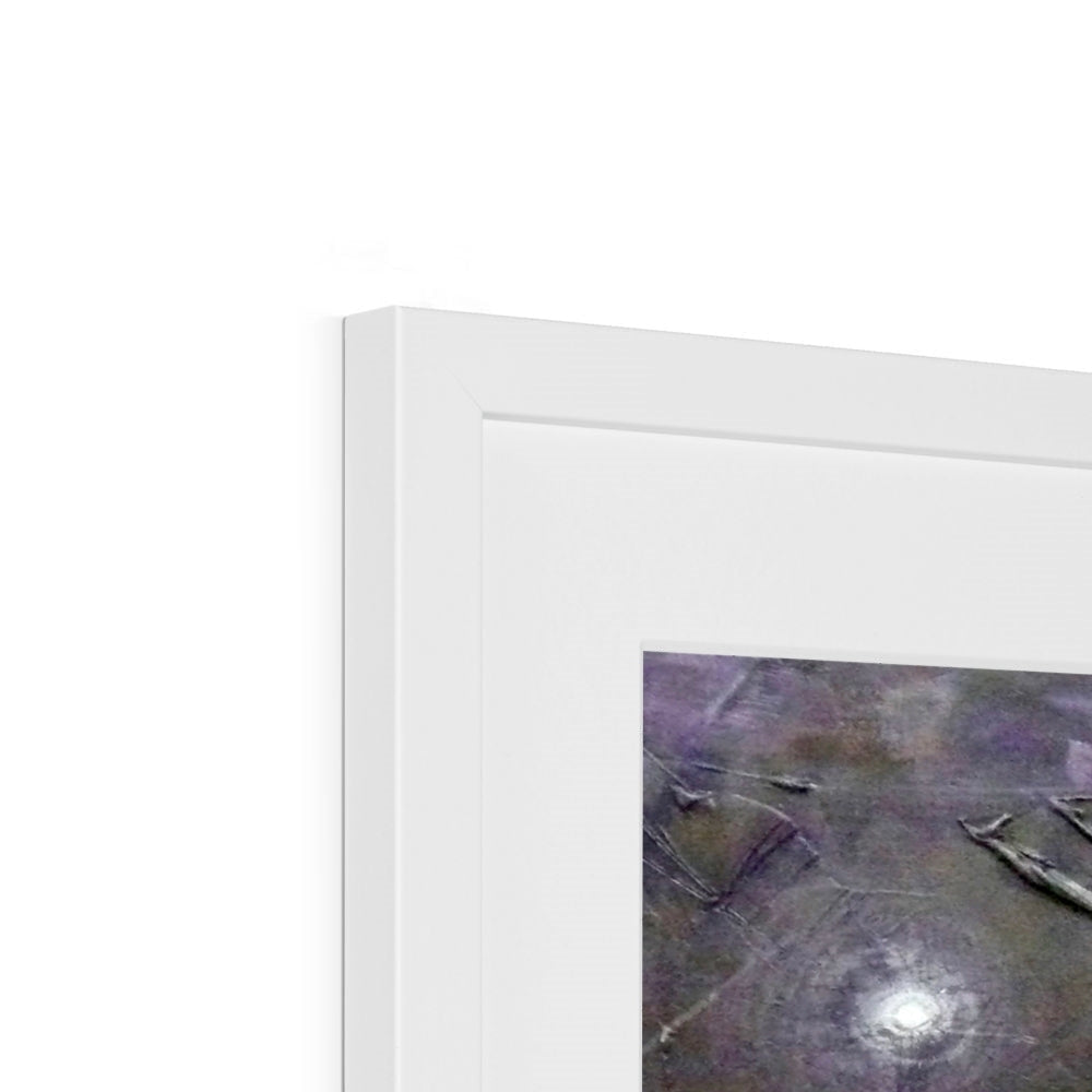 White framed Tam o Shanter abstract art print with swirling purple gray textures