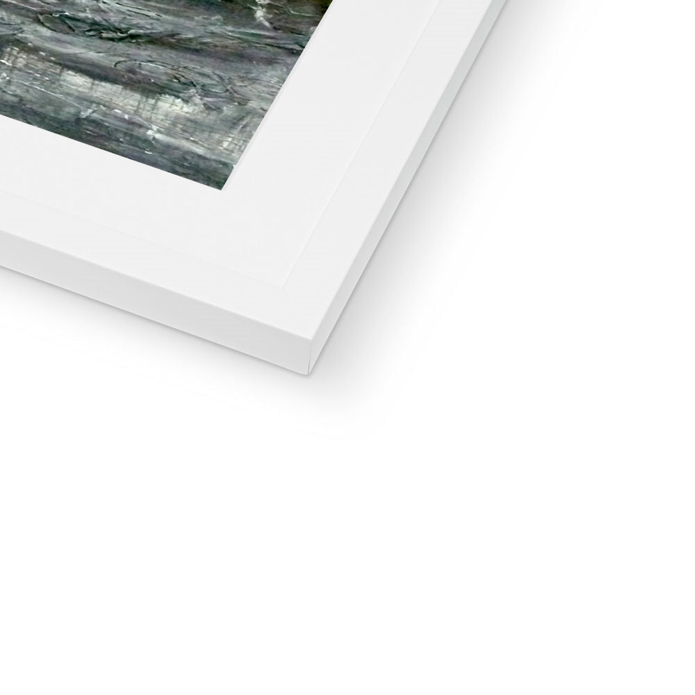 White framed abstract Tam o Shanter art print with textured gray black brushstrokes