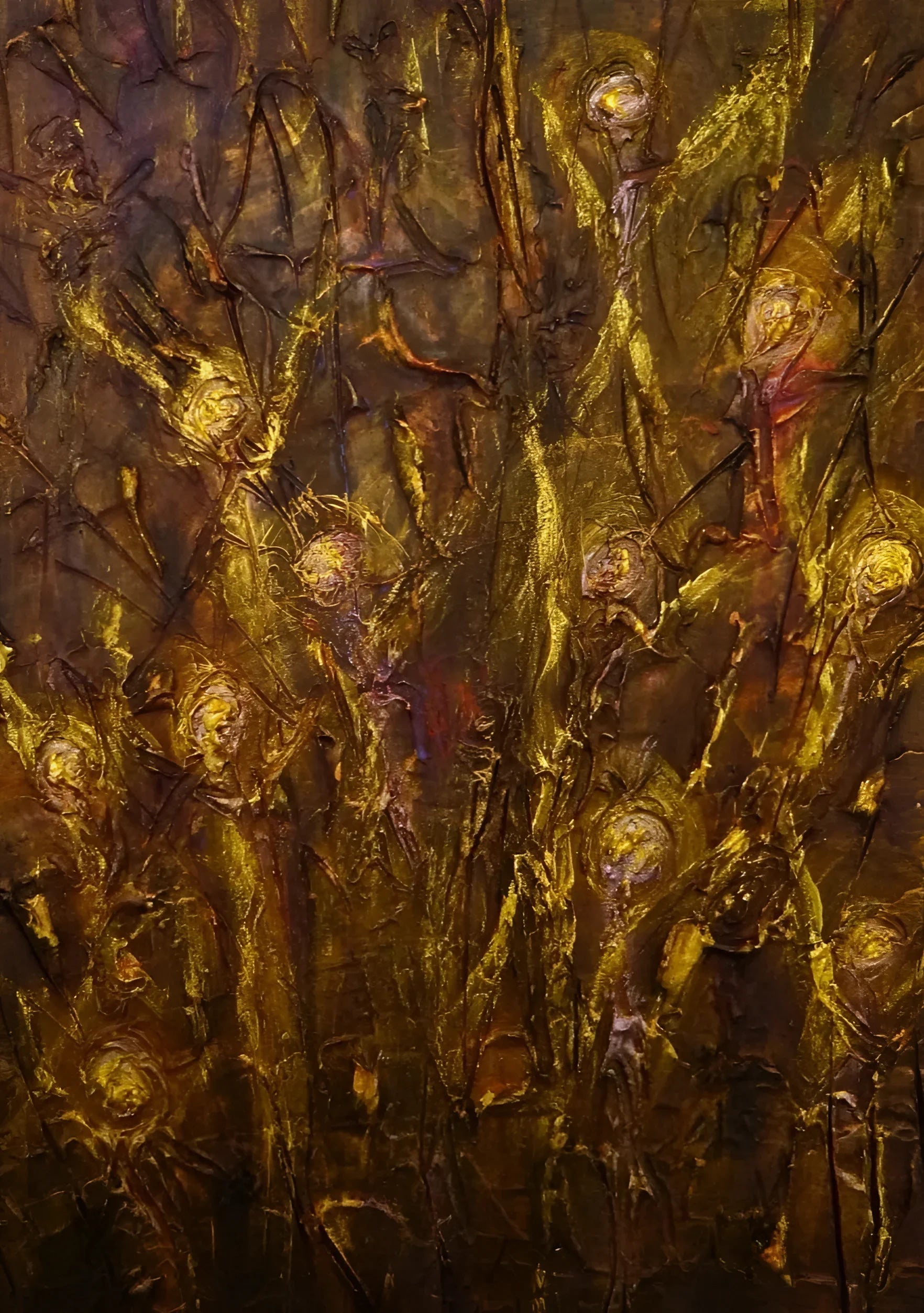 Textured abstract painting with golden accents from Tam o Shanter Witches Original Painting