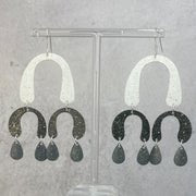 Teide Kite black and white arched dangle earrings with glittery teardrop accents by Lindsay Mcdowall Jewellery
