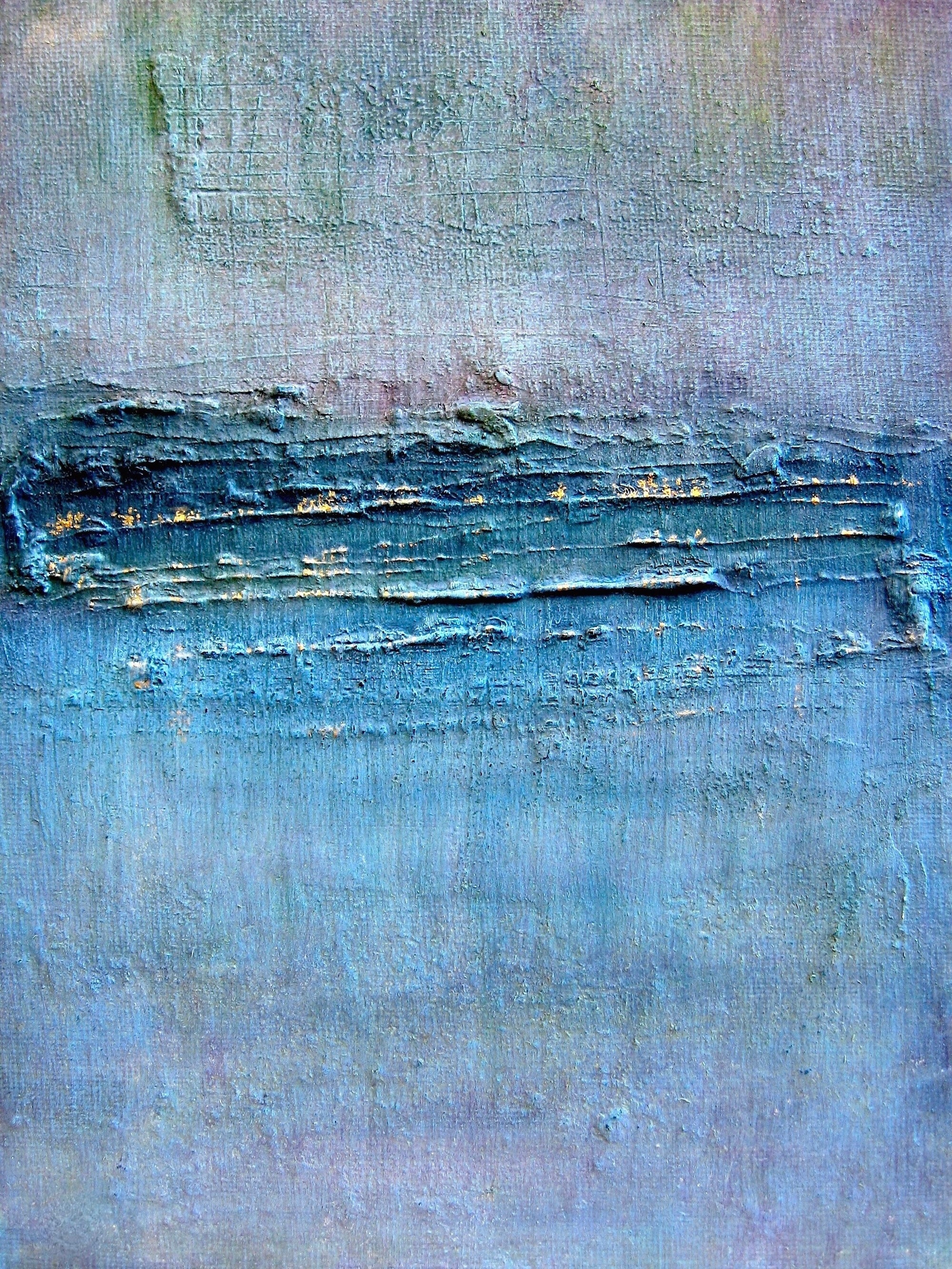 Textured abstract painting in shades of blue and green titled A Textured River Clyde Original Painting