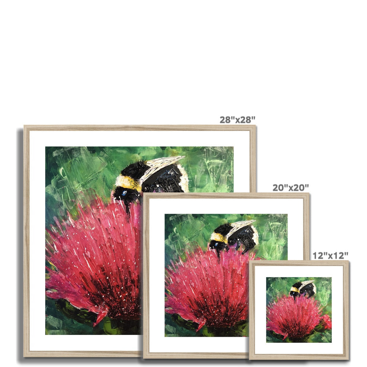 28x28 Framed Bumblebee on Pink Flower Art Print from The Thistle & The Bee