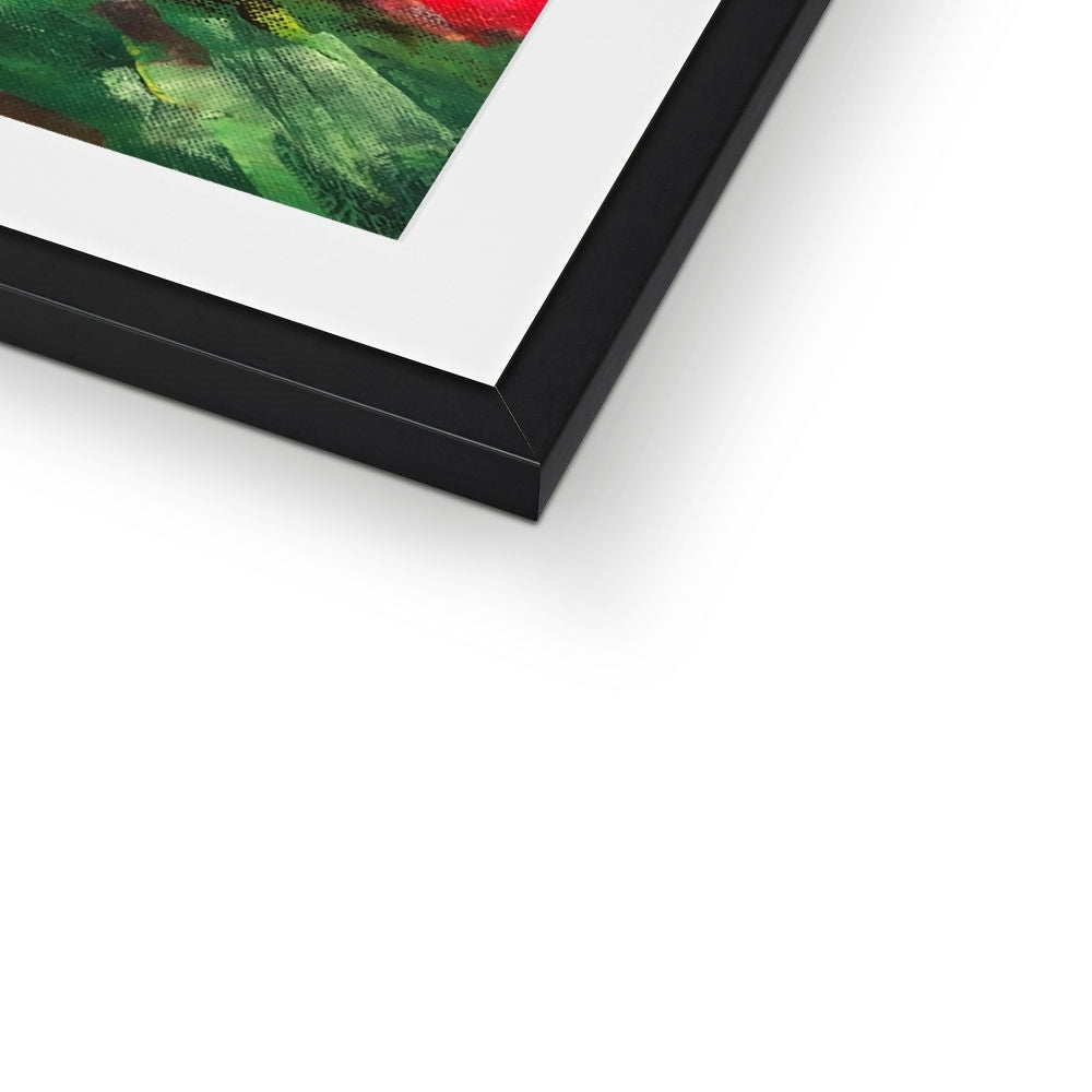Black matte frame with white mat and abstract green painting