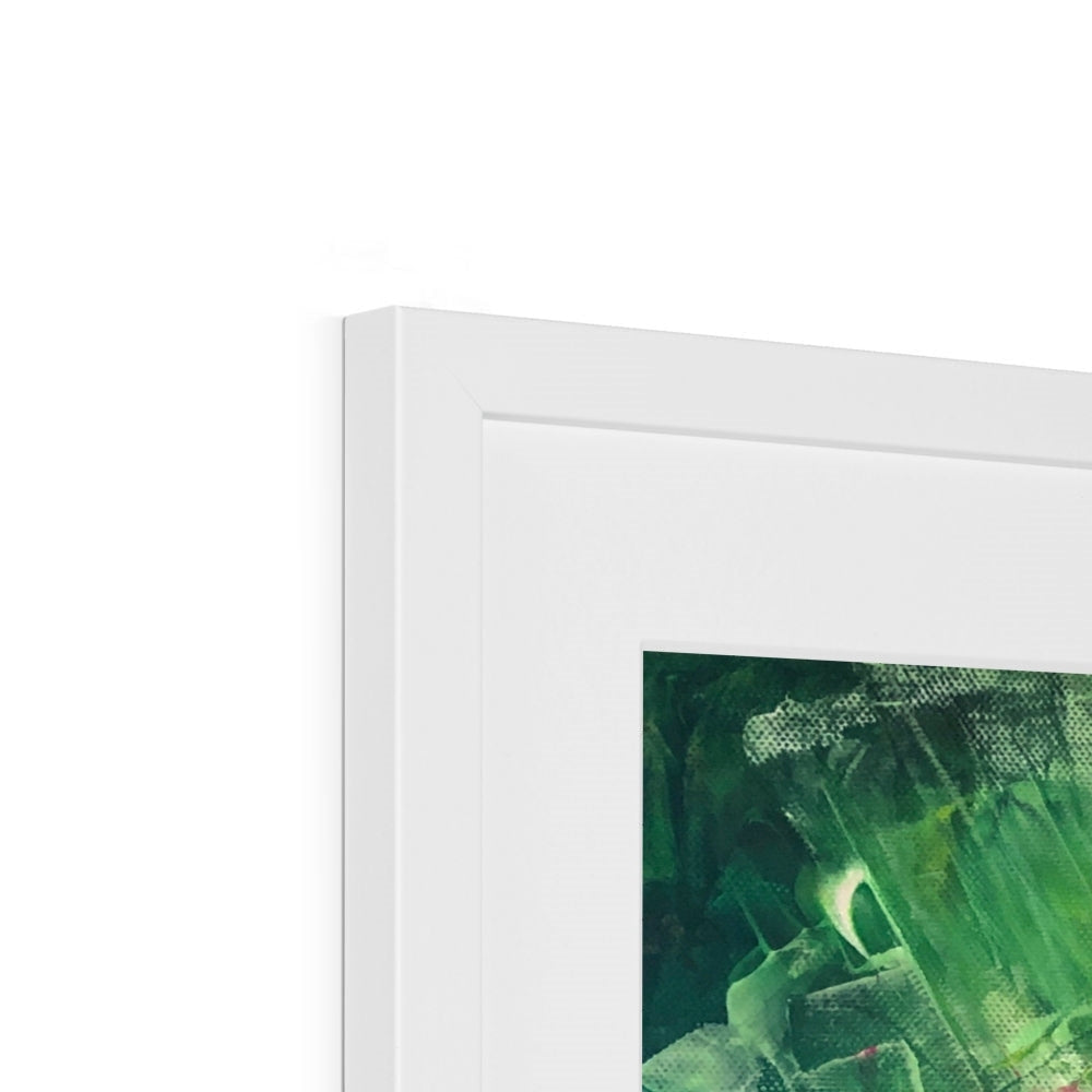 White framed Thistle and the Bee art print with green black abstract design