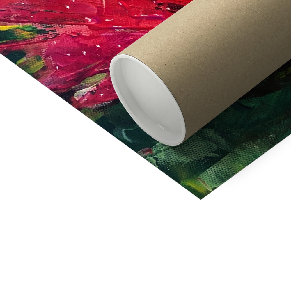 Brown cardboard tube with colorful abstract art print design
