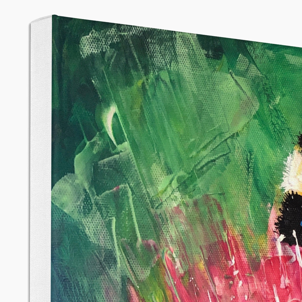 Green abstract canvas print The Thistle & The Bee with colorful brushstrokes