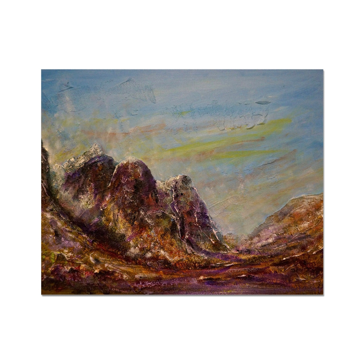 Three Sisters Glencoe textured mountain landscape print