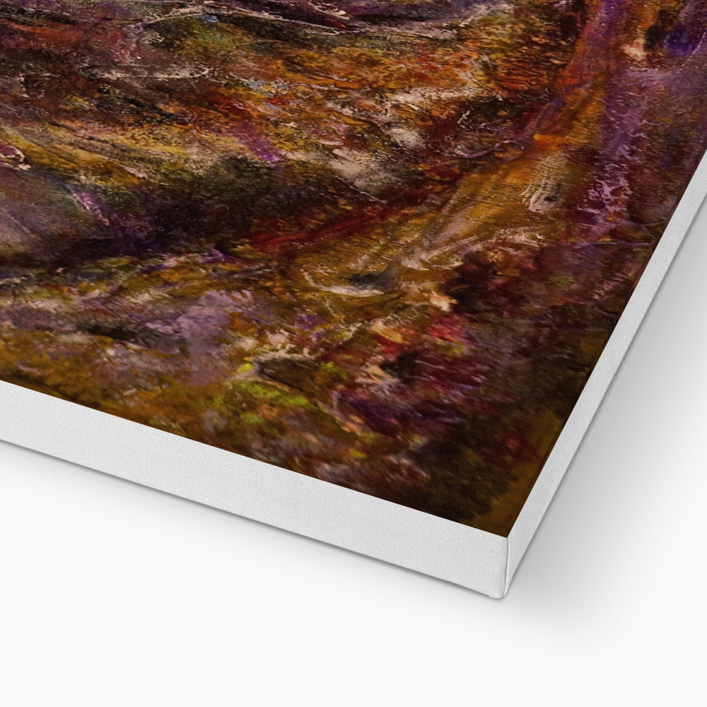 Three Sisters Glencoe canvas print with abstract earthy tones and metallic accents