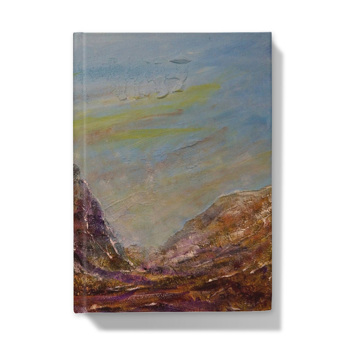 Three Sisters Glencoe journal with canvas mountain landscape painting