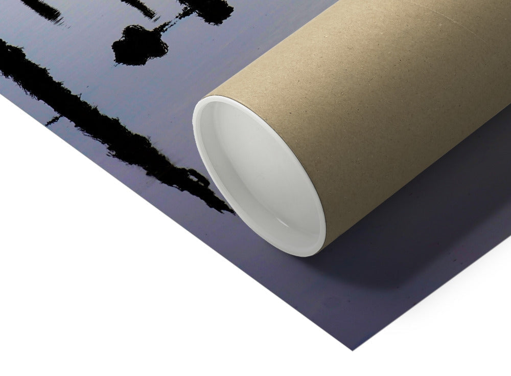 Timber Ponds at Port Glasgow print in navy brushstroke canvas tube