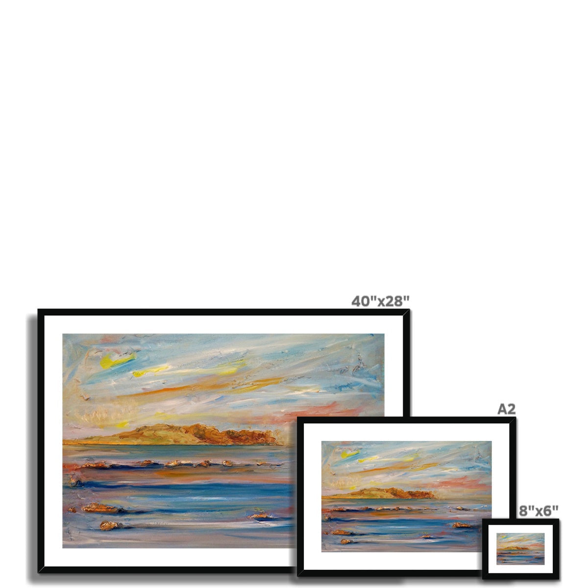 40x28 Inch Framed Tiree Dawn Beach Scene Painting Black Frame White Mat
