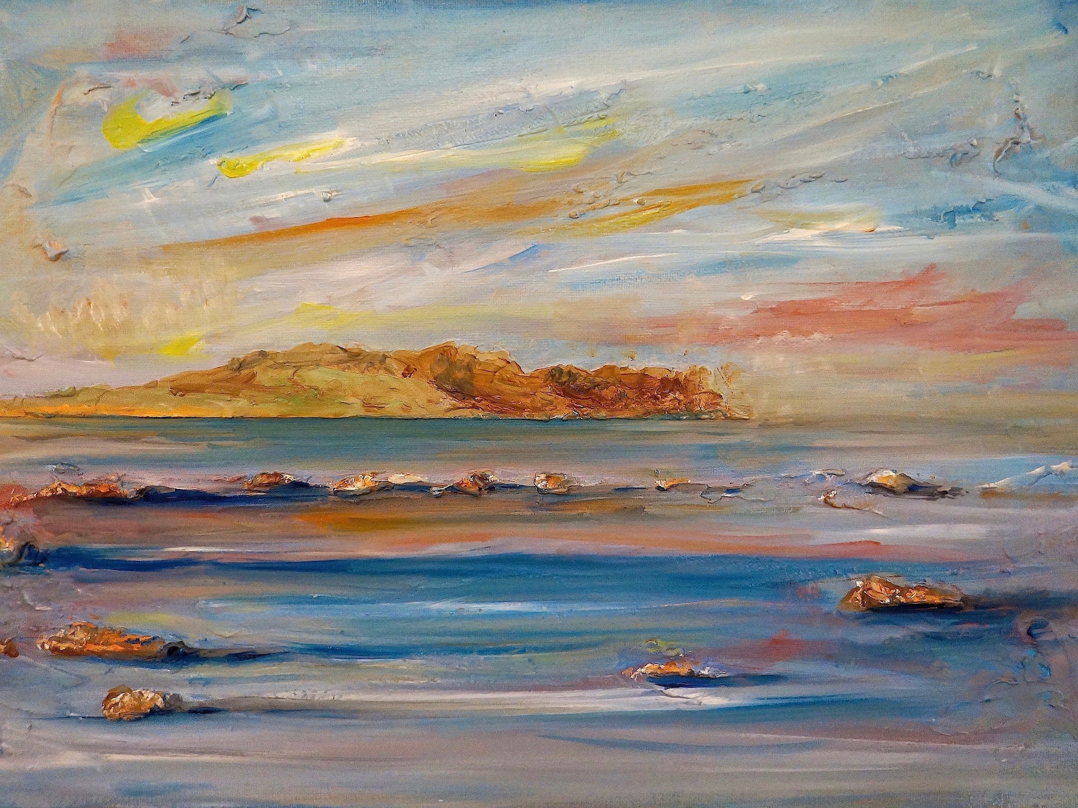 Impressionistic coastal landscape painting titled Tiree Dawn Original Painting