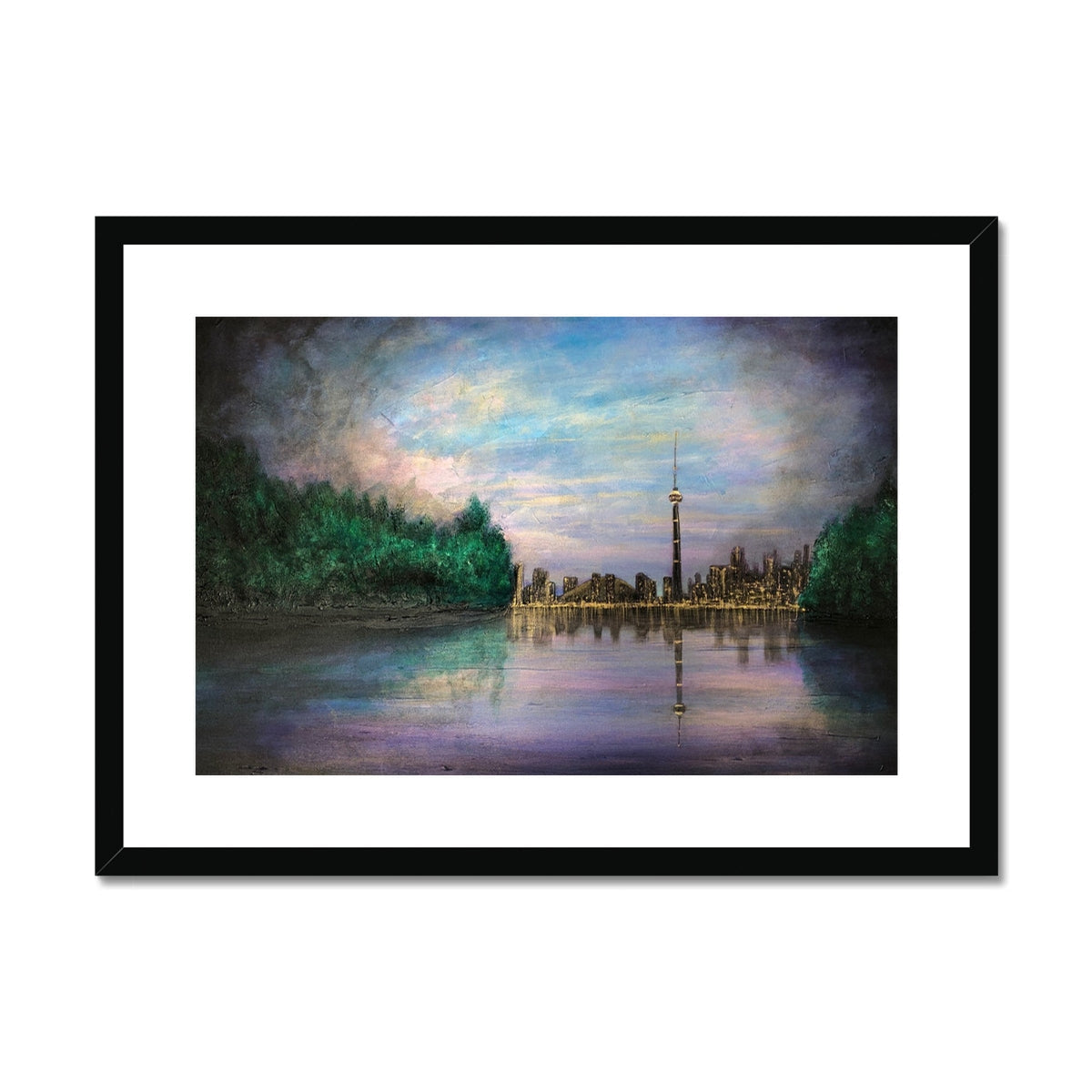 Toronto Last Light black framed art print with watercolor effect