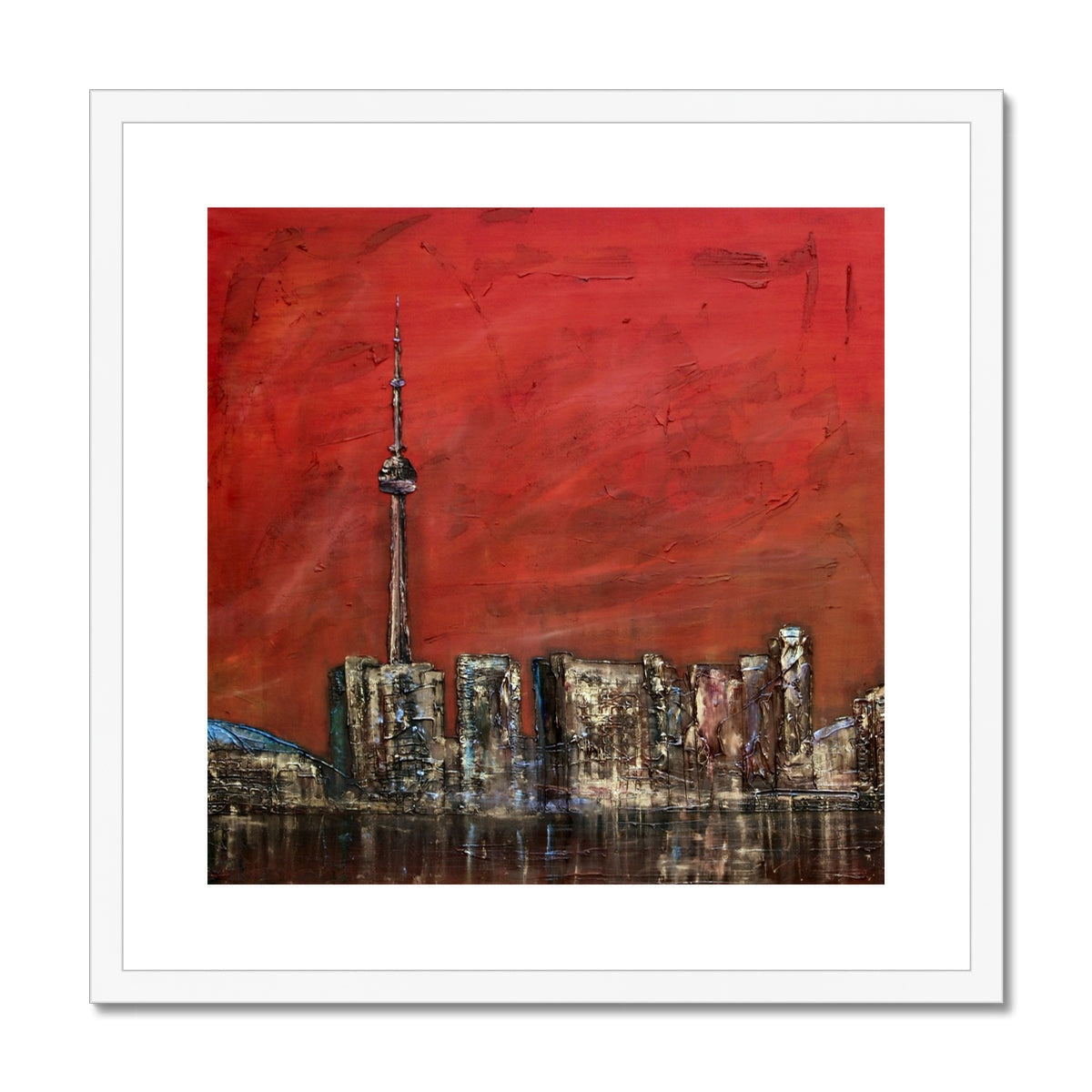 Red CN Tower Art Print in White Frame, Toronto Sunset Collection