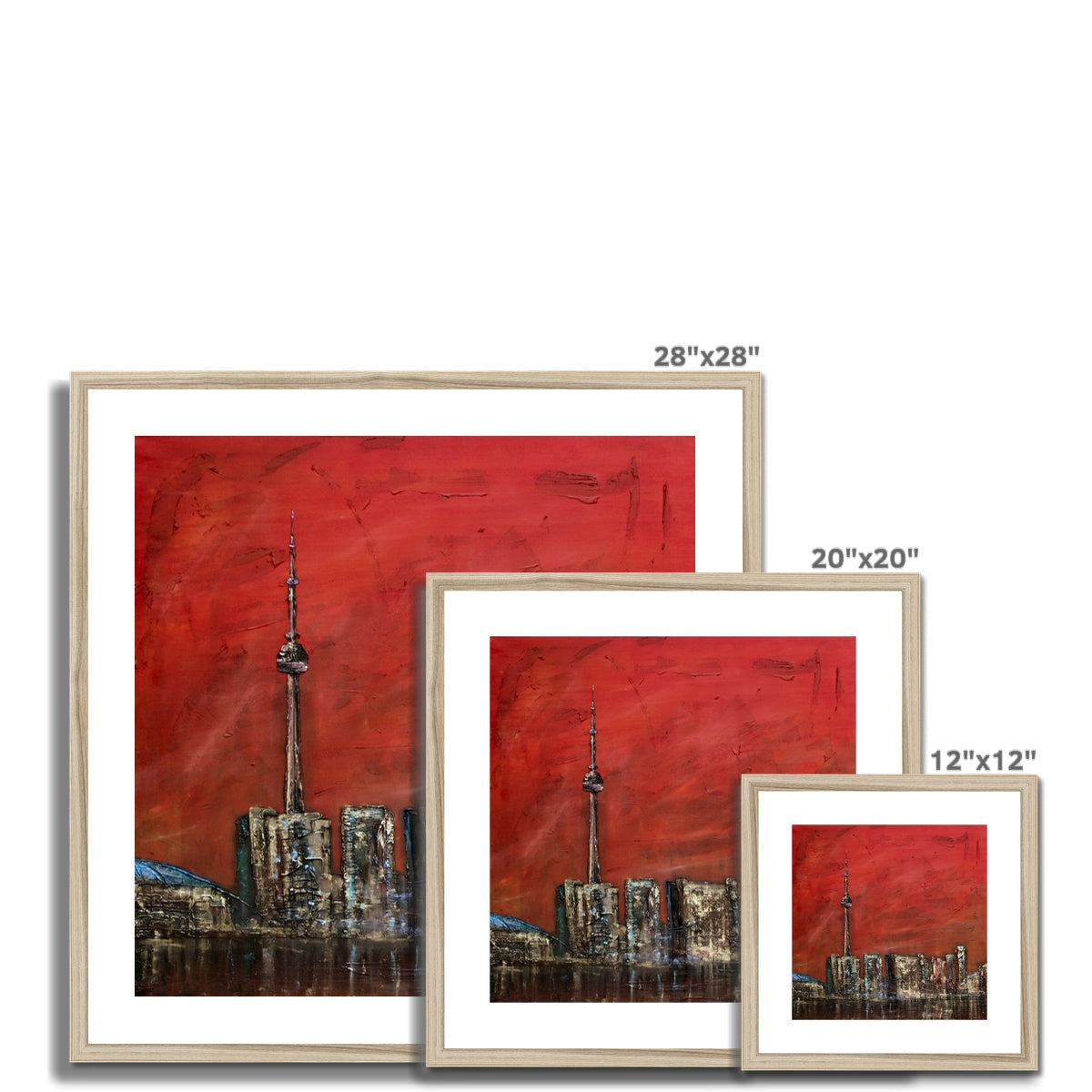 Toronto Sunset Red Cityscape Art Print in Gold Frame