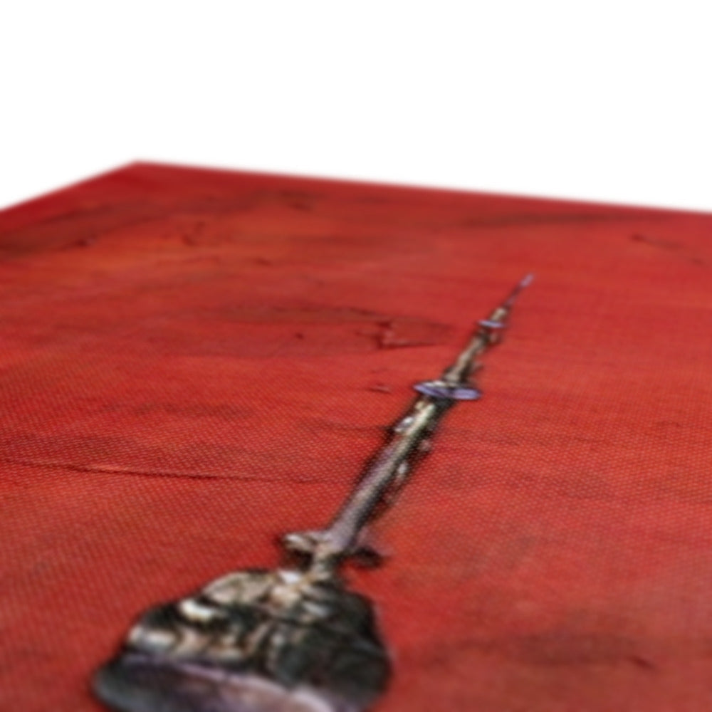 Silver skull sword pendant necklace with purple gemstone