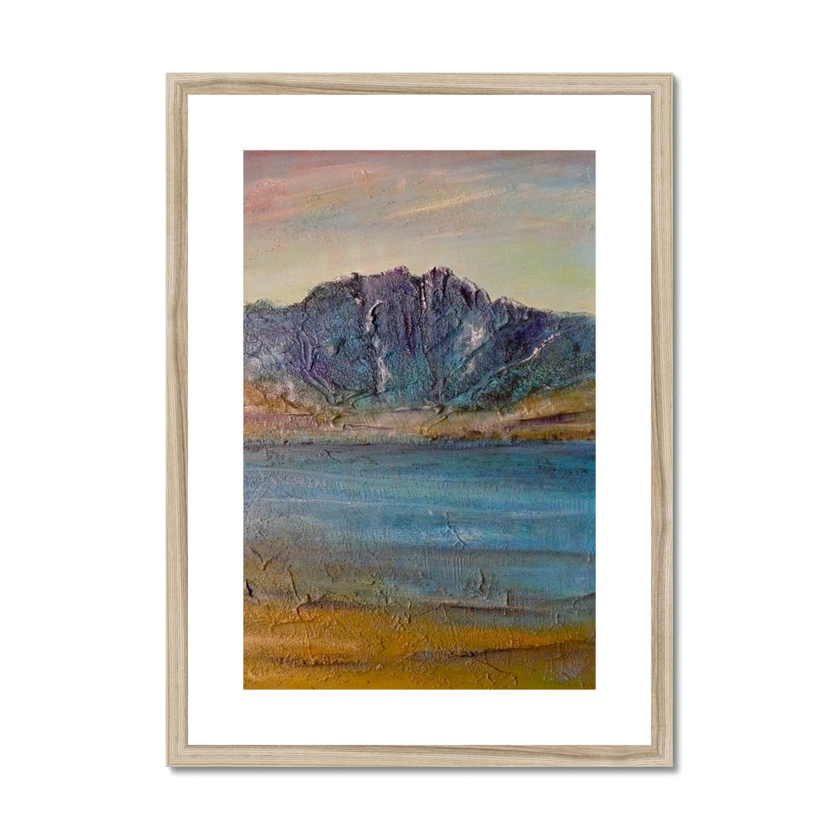 Torridon II wooden framed art print of mountain lake in blue hues