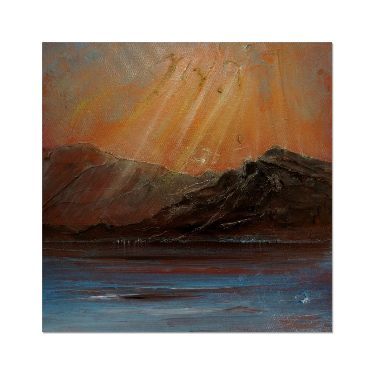 Torridon III Artist Proof Print: Textured Mountain Landscape in Orange and Blue