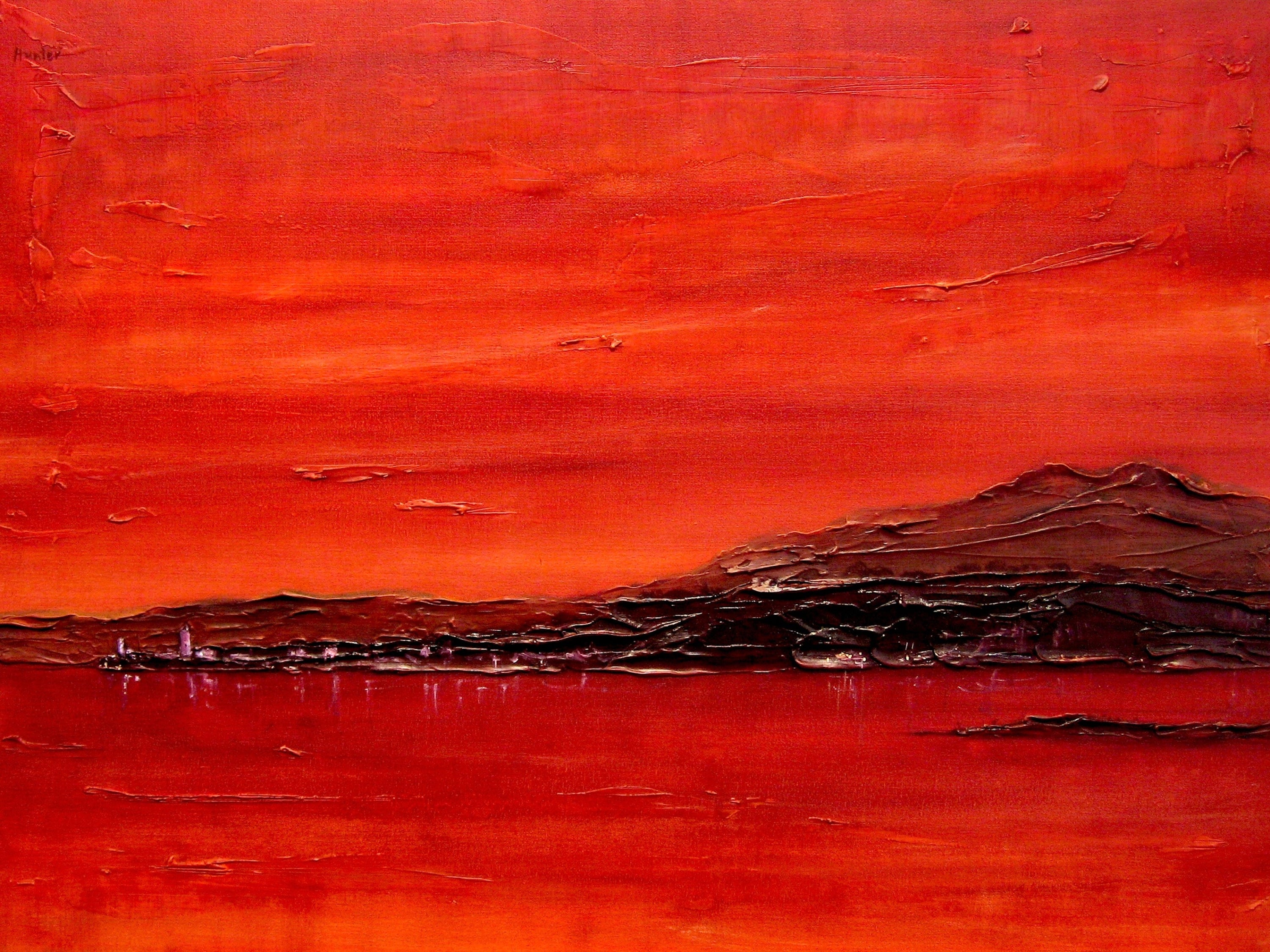 Textured red landscape painting from Toward Point Lighthouse Original Painting collection