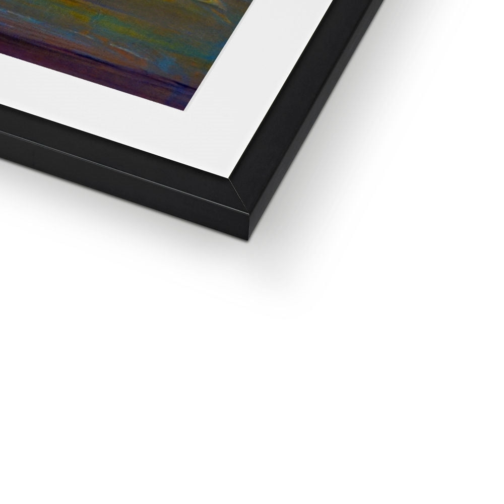 Black framed abstract print Towards Loch Long with purple green blue strokes