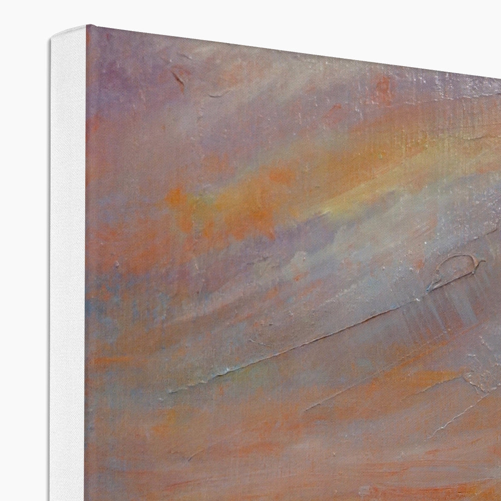 Towards Loch Long canvas painting with orange, purple, gray hues and brushstrokes