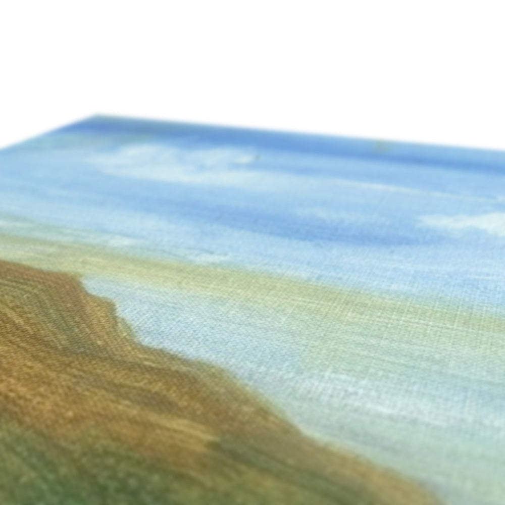 Serene Tower Hill Canvas painting of coastal landscape in blues and greens