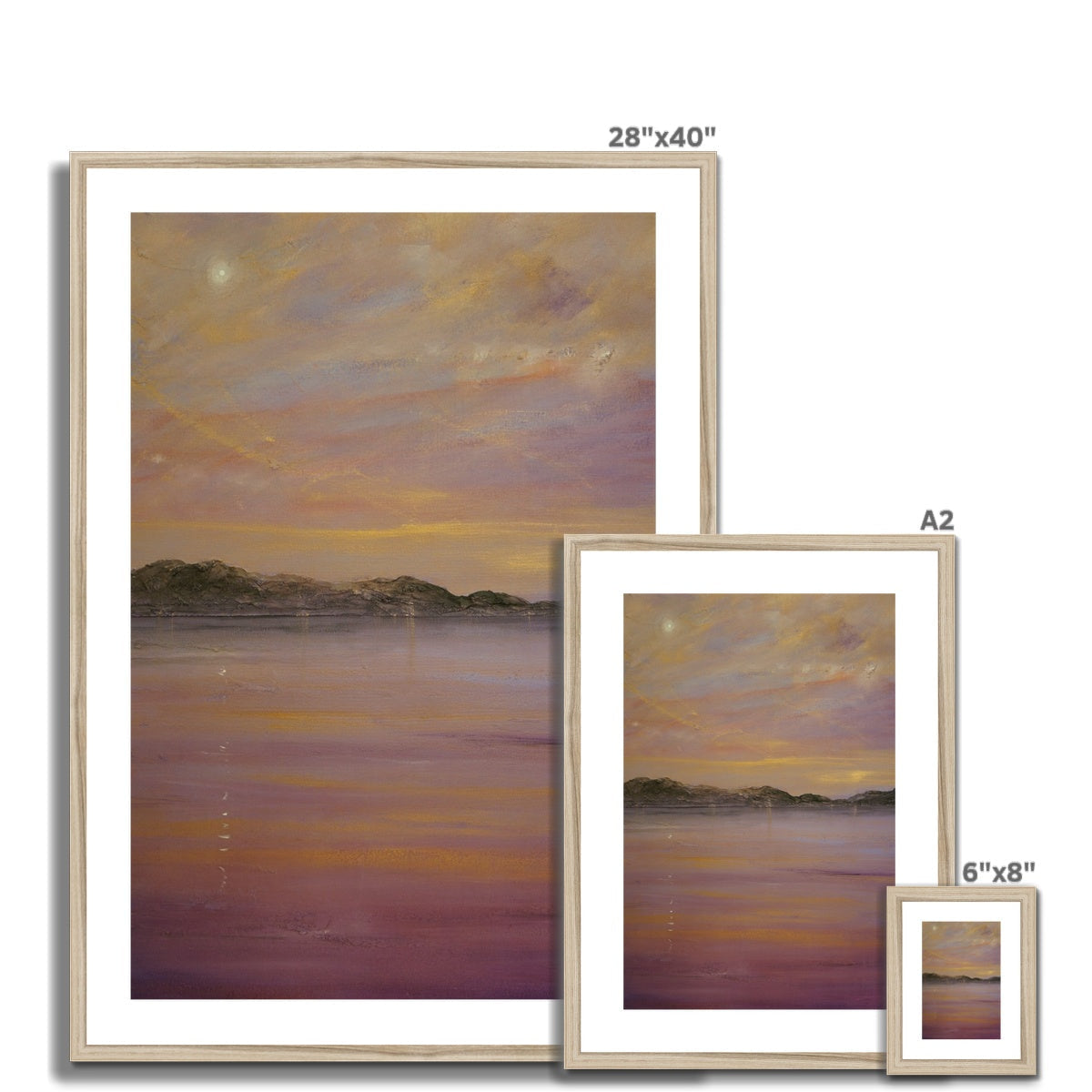 28x40 Framed Tranquil Clyde Beach Sunset Painting in Gold