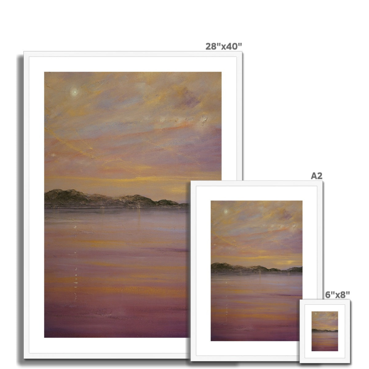 28x40 Framed Tranquil Clyde Landscape Painting: Sunset Over Mountains