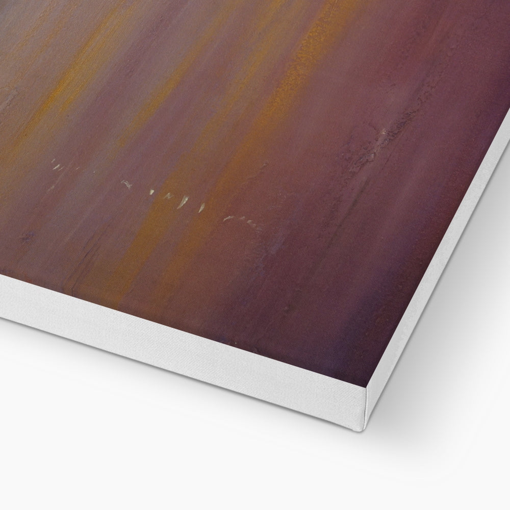 Tranquil Clyde Canvas Print of glossy wooden table in warm brown tones