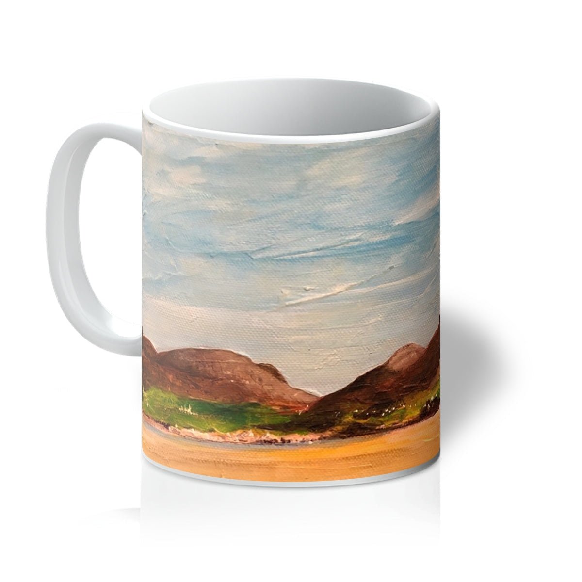 Uig Sands Lewis mug with textured brown hills under blue sky