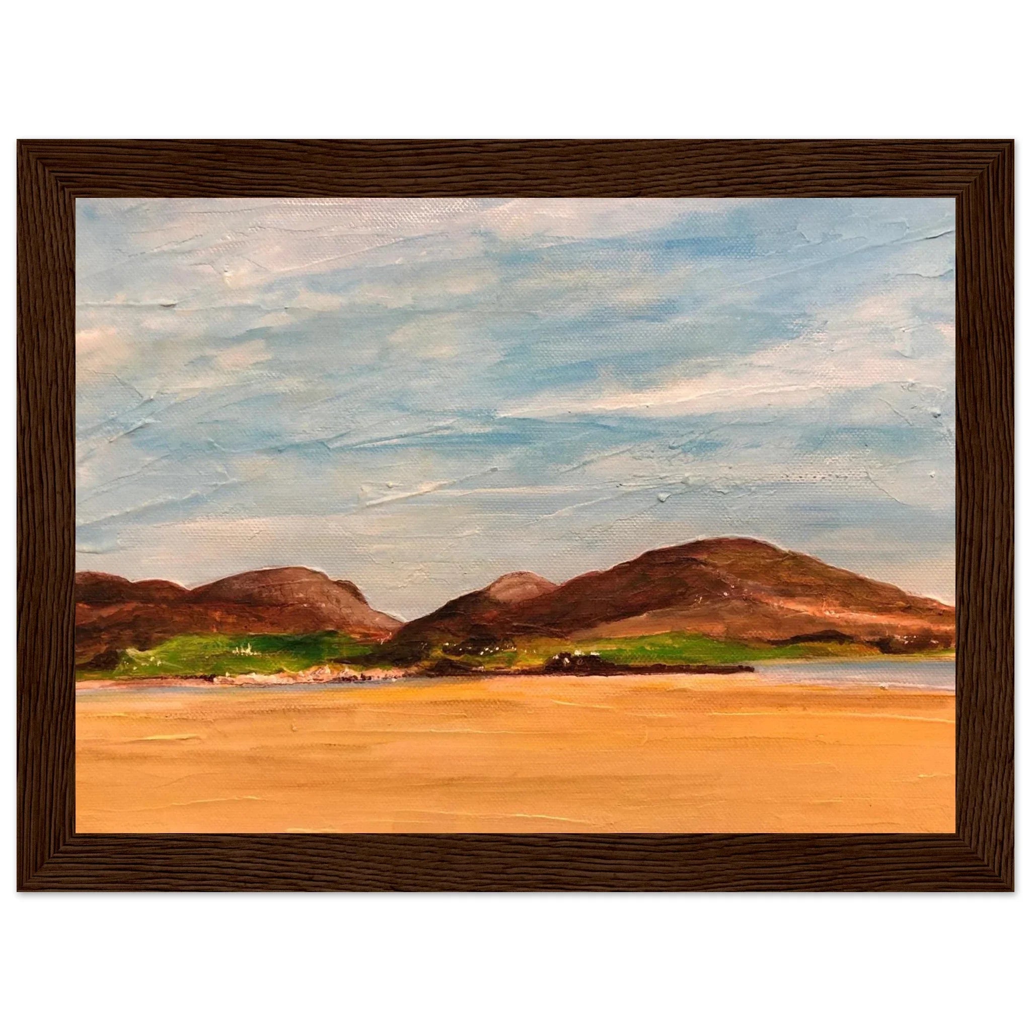 Framed oil painting of serene Uig Sands Lewis coastal landscape in Scotland In Your Pocket