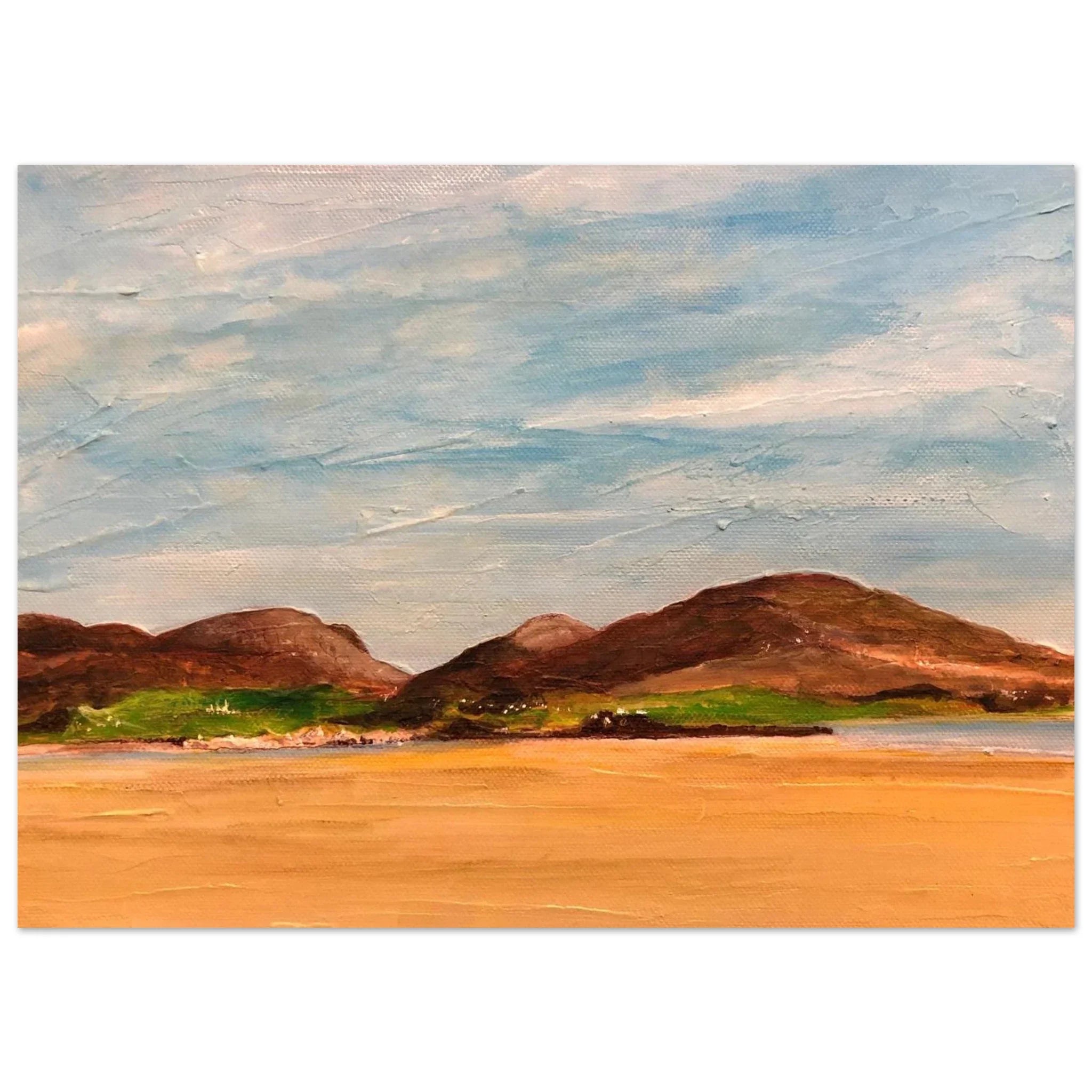 Serene Uig Sands Lewis oil painting with coastal hills and sky