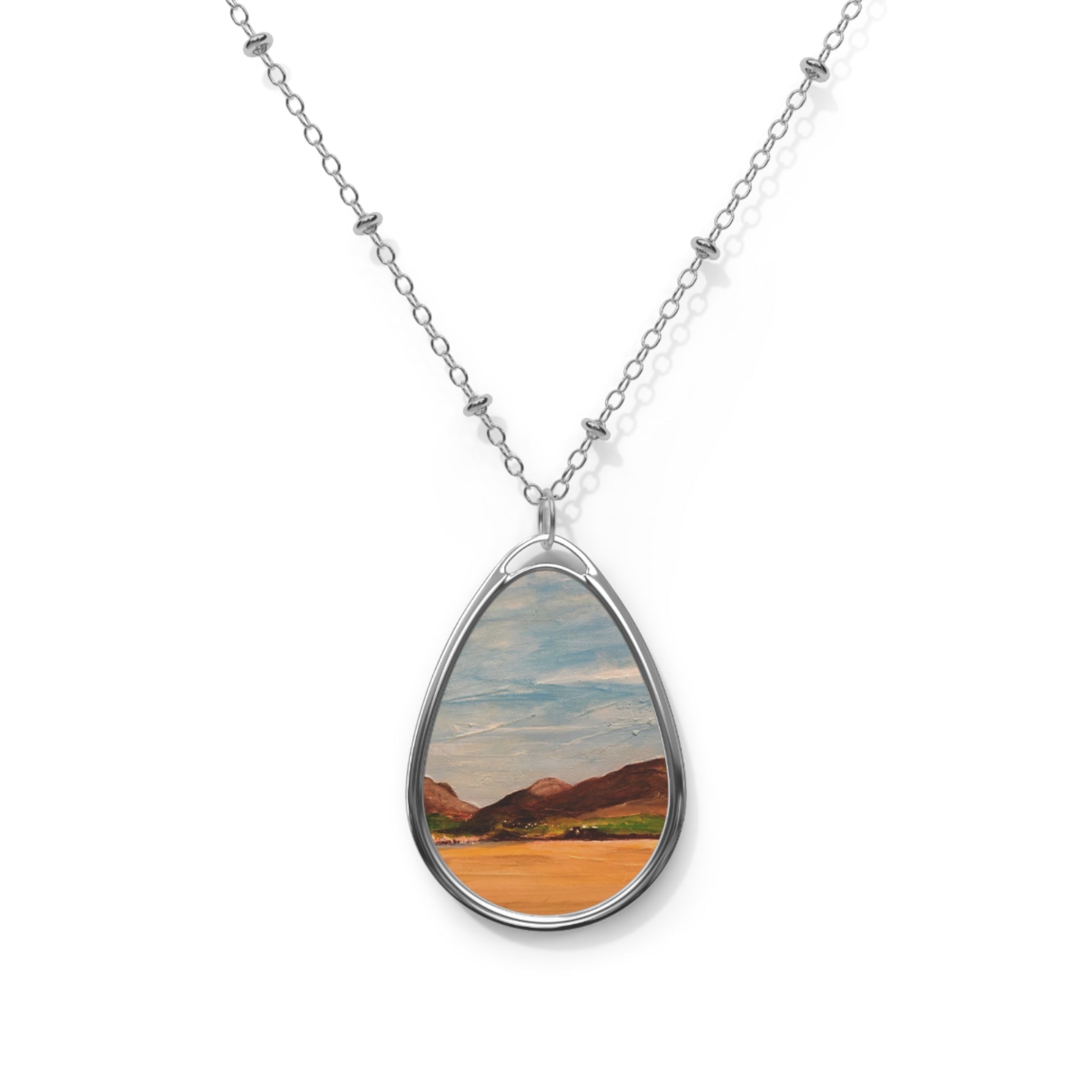 Uig Sands Lewis silver teardrop pendant with miniature landscape painting