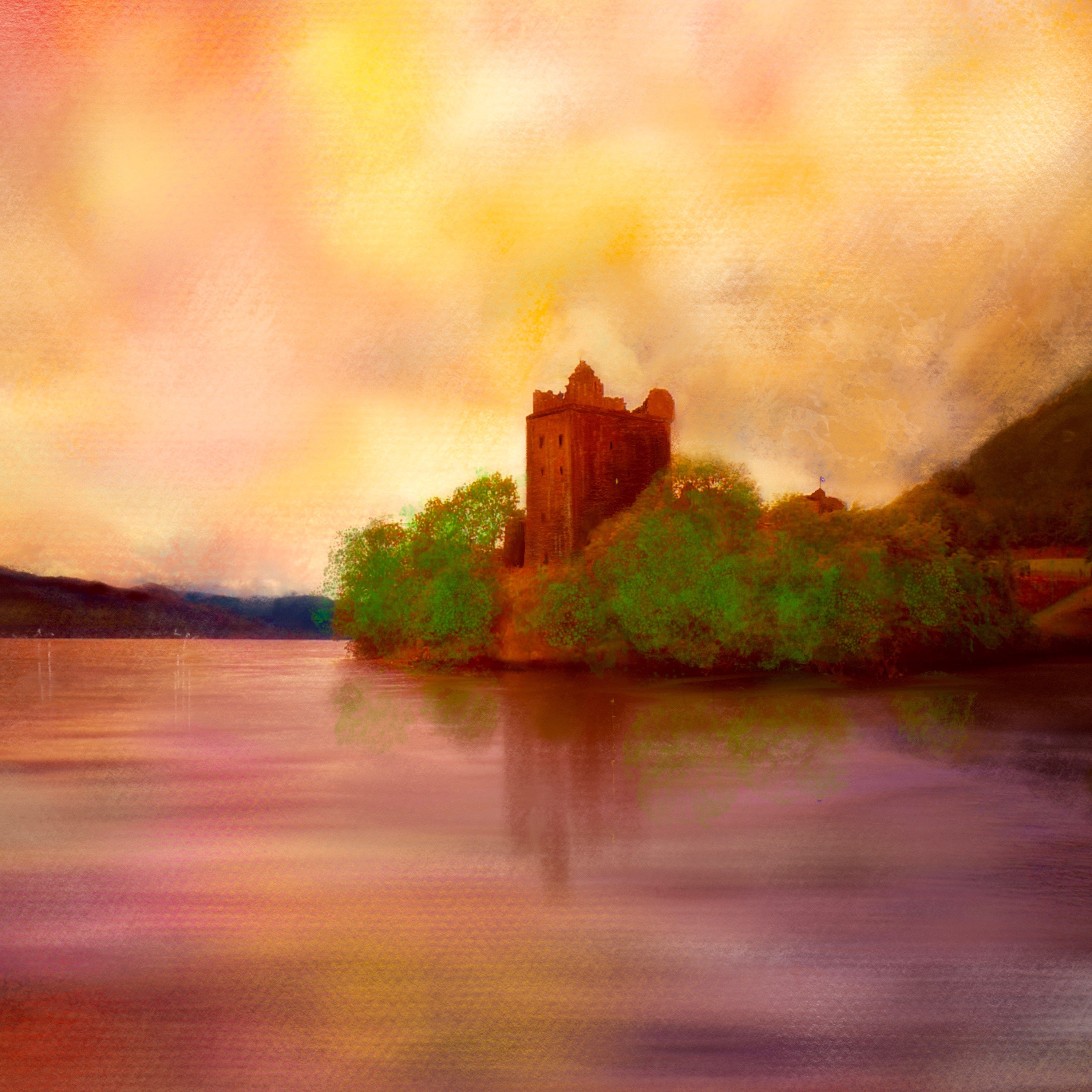 Urquhart Castle by a lake at sunset in Scotland In Your Pocket product image