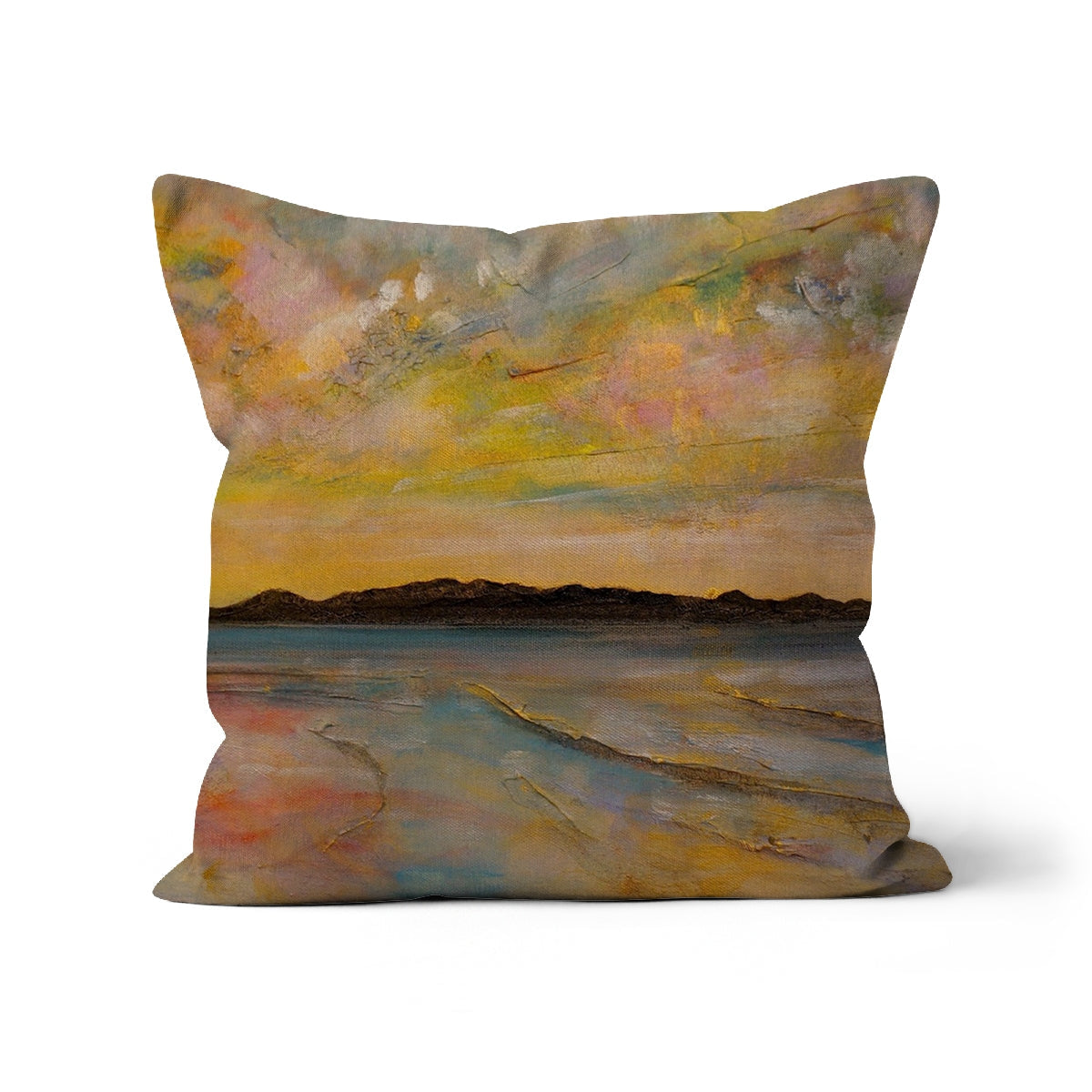 Vallay Island North Uist cushion with abstract pastel beach scene