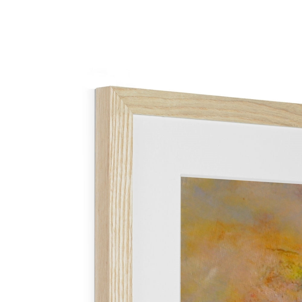 Light wood frame with white mat and abstract Vallay Island North Uist painting