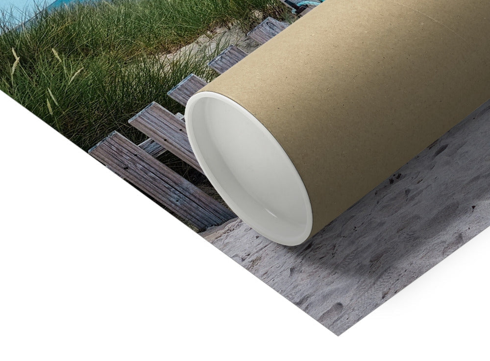 Vatersay Beach Gate print in brown cardboard tube with white lining