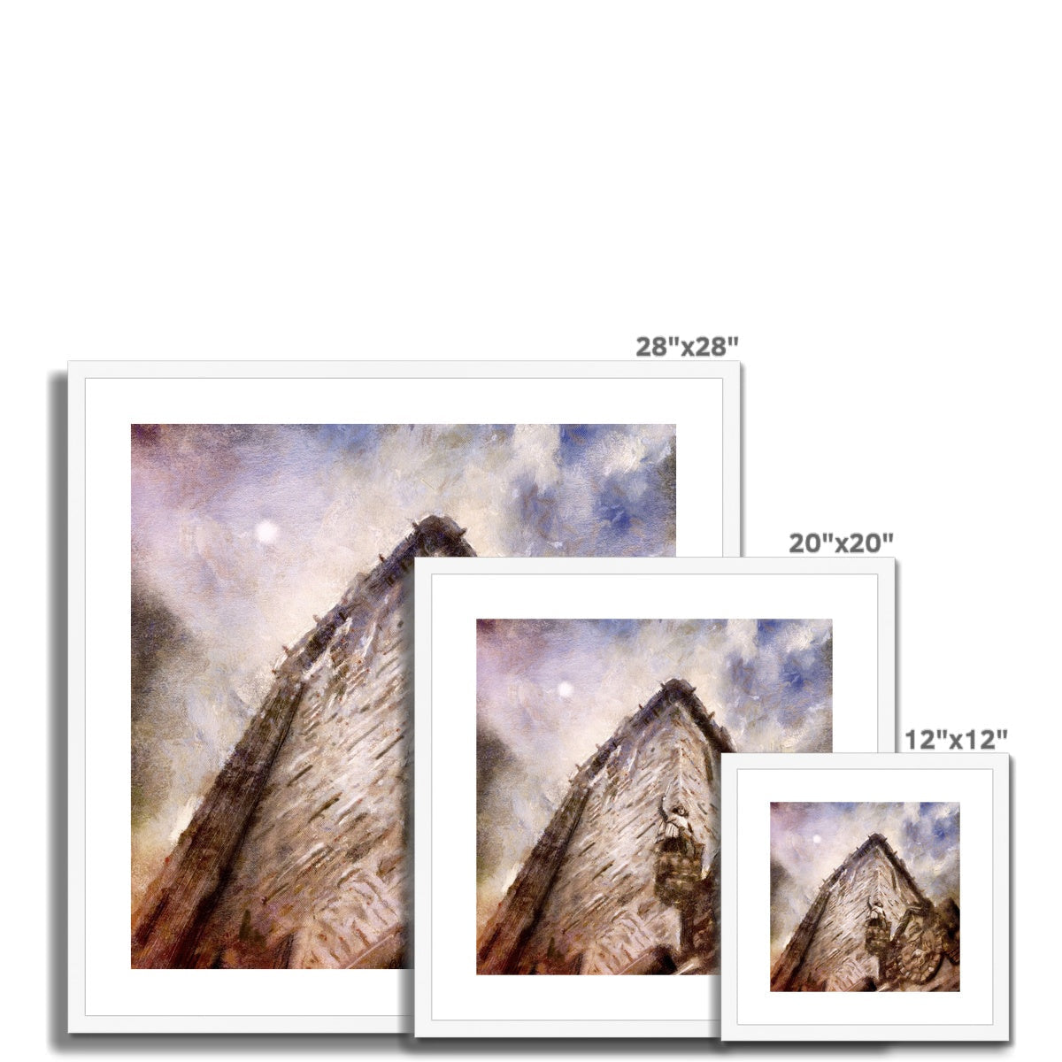 Framed abstract mountain art prints displayed in Wallace Monument Moonlight product
