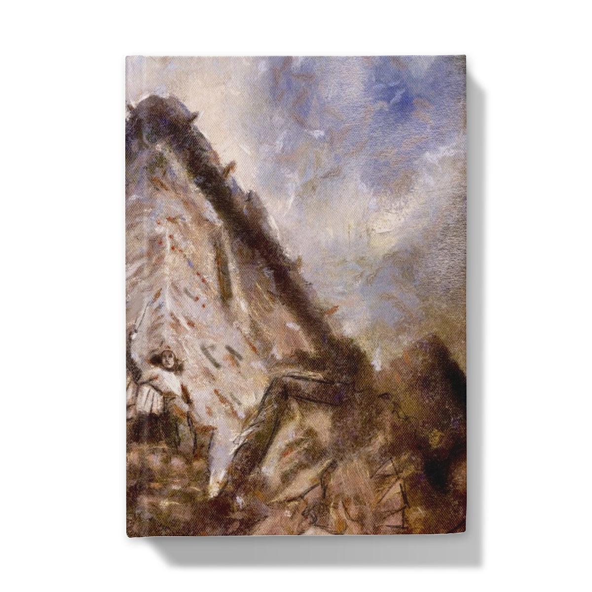 Textured oil painting of dramatic mountain landscape with figures on Wallace Monument Moonlight journal