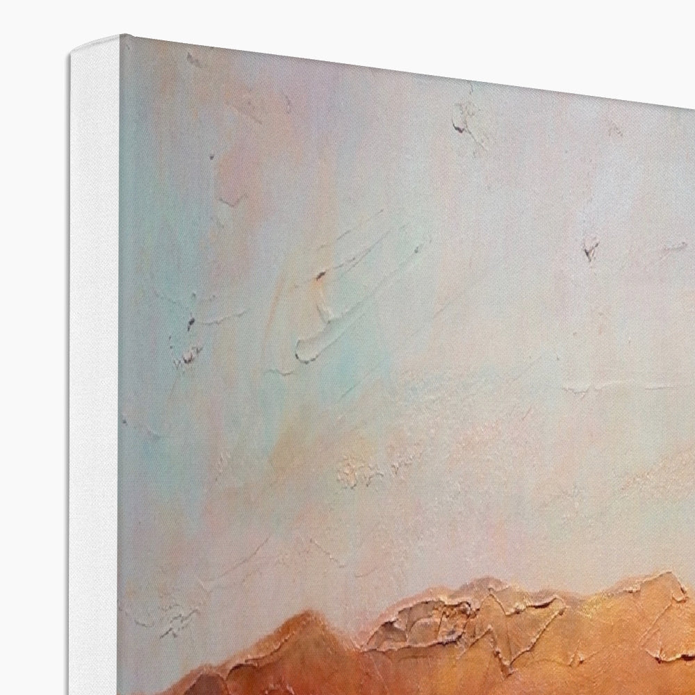 Textured abstract painting on canvas with white frame depicting The Wallace Monument from Stirling Castle