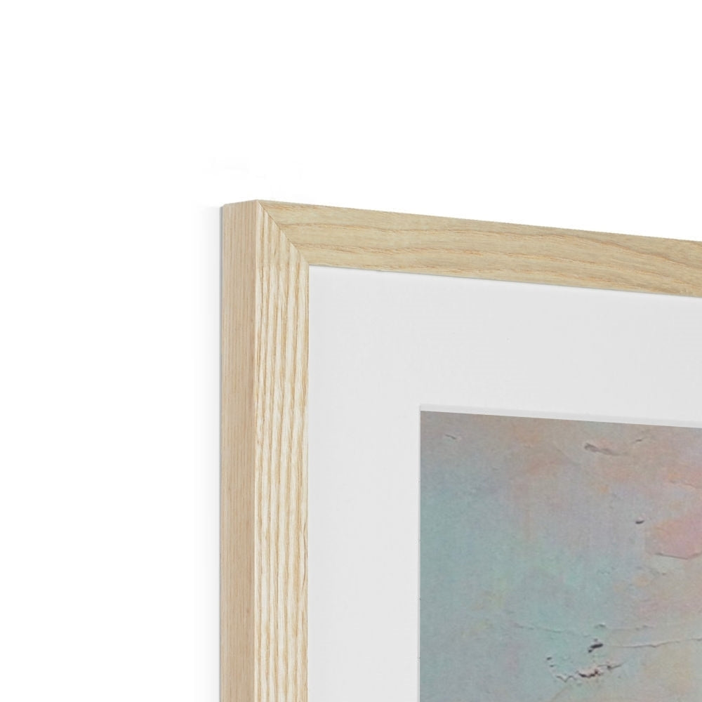 Light wood picture frame with white mat surrounding The Wallace Monument from Stirling Castle print