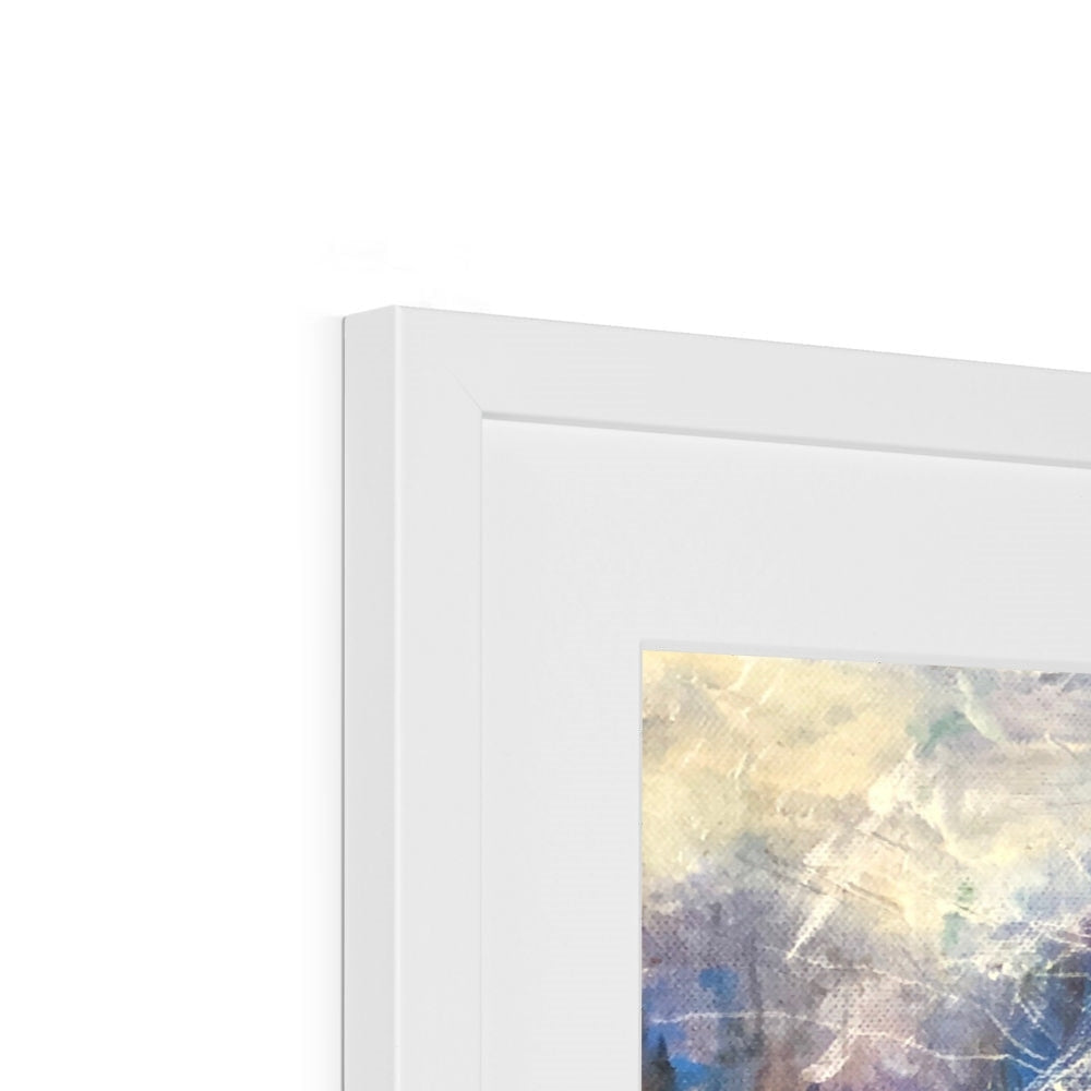 White framed Watchful Elephant abstract art print in pastel textured design