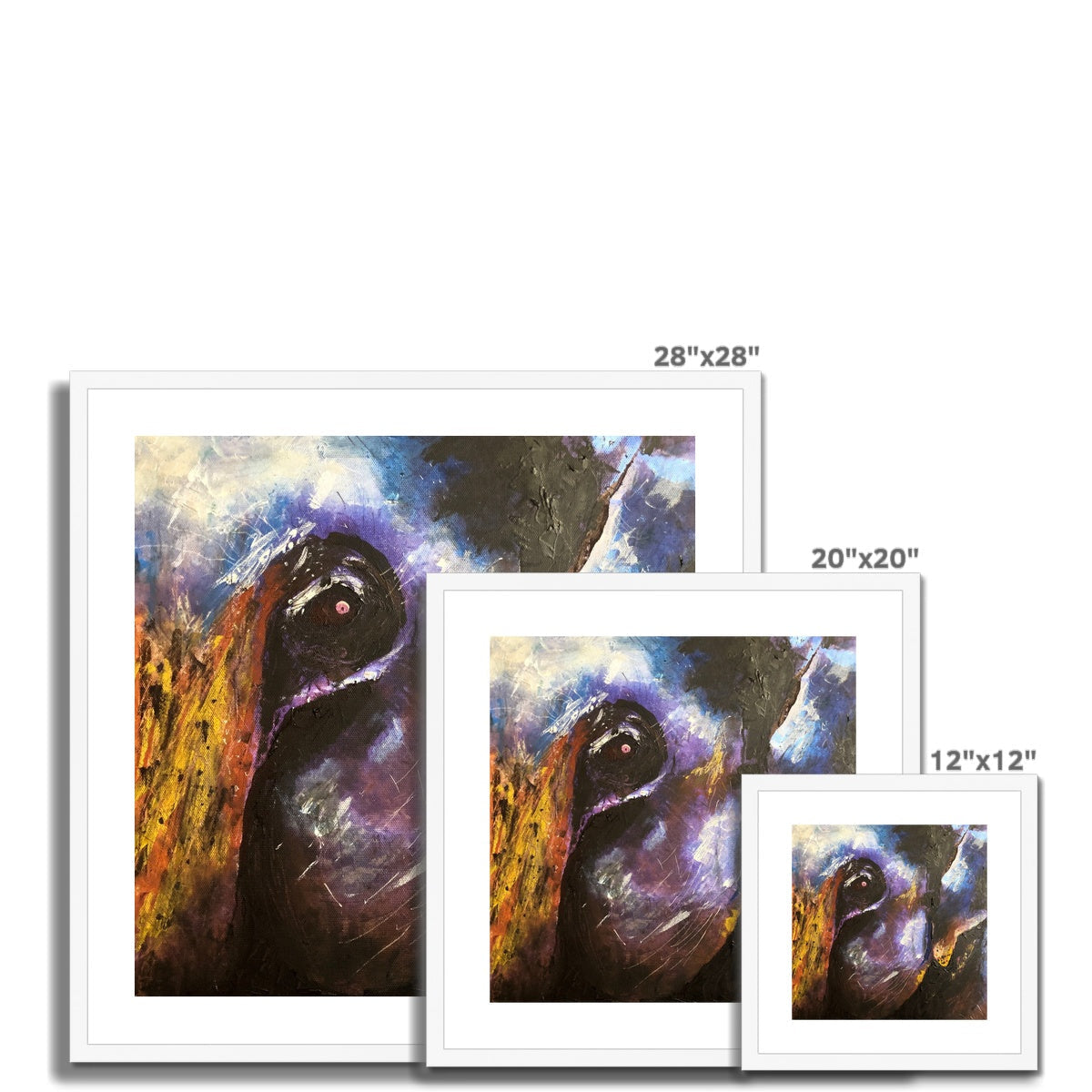 28x28 Framed The Watchful Elephant Abstract Art Print in Black White and Purple