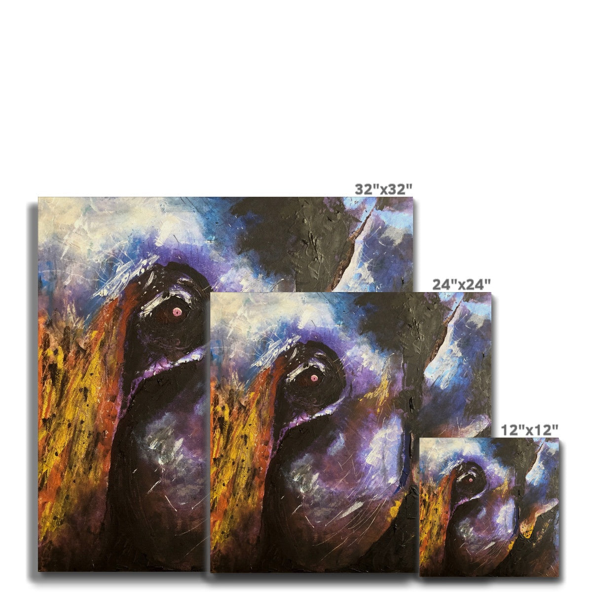 32x32 inch Watchful Elephant canvas with dark face and glowing eyes