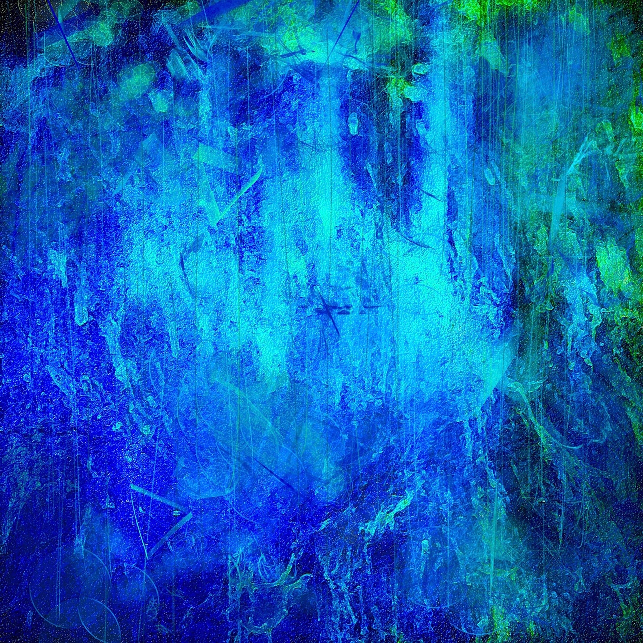 Abstract blue and green textured painting titled The Waterfall Abstract Original Painting