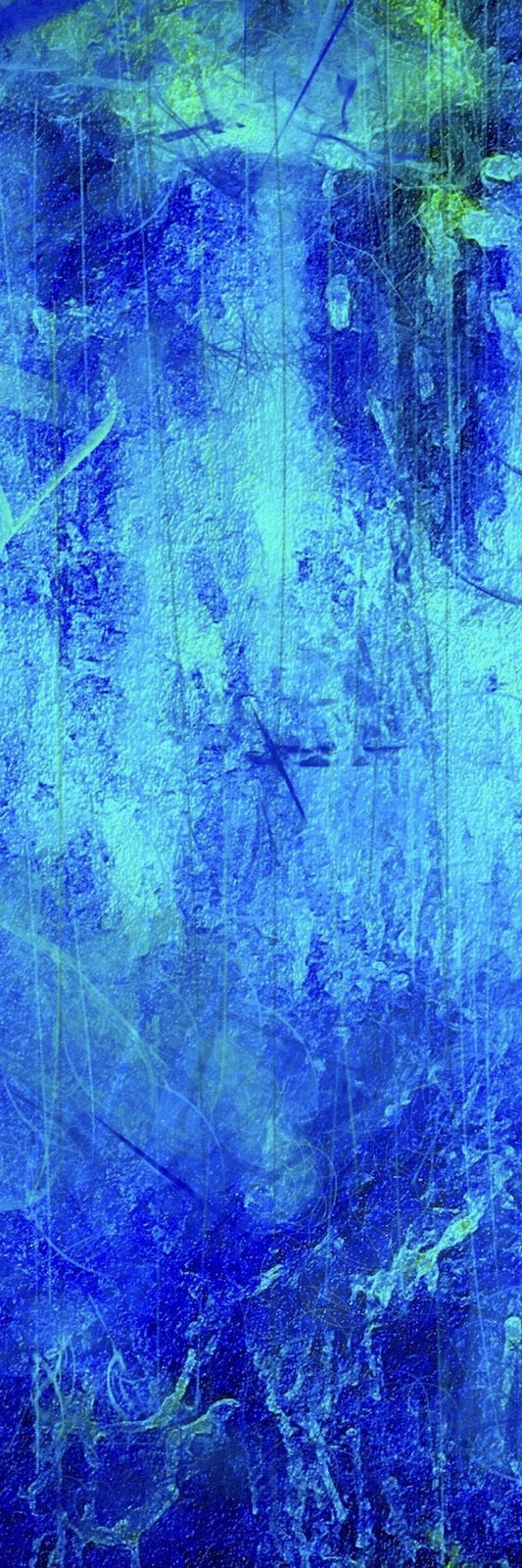 Vibrant textured blue and green abstract painting from Waterfall Triptych Scotland