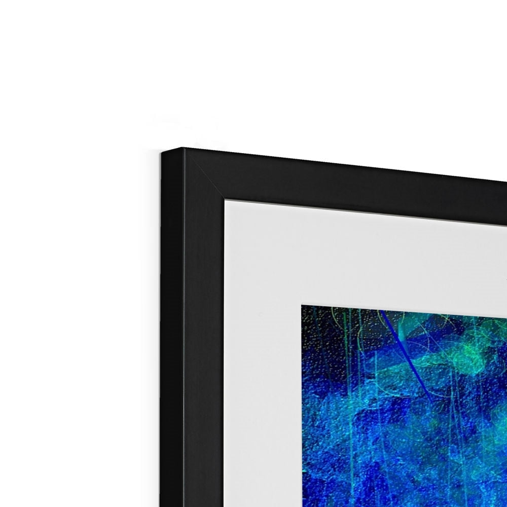 Black framed abstract The Waterfall Art Print in blue green hues