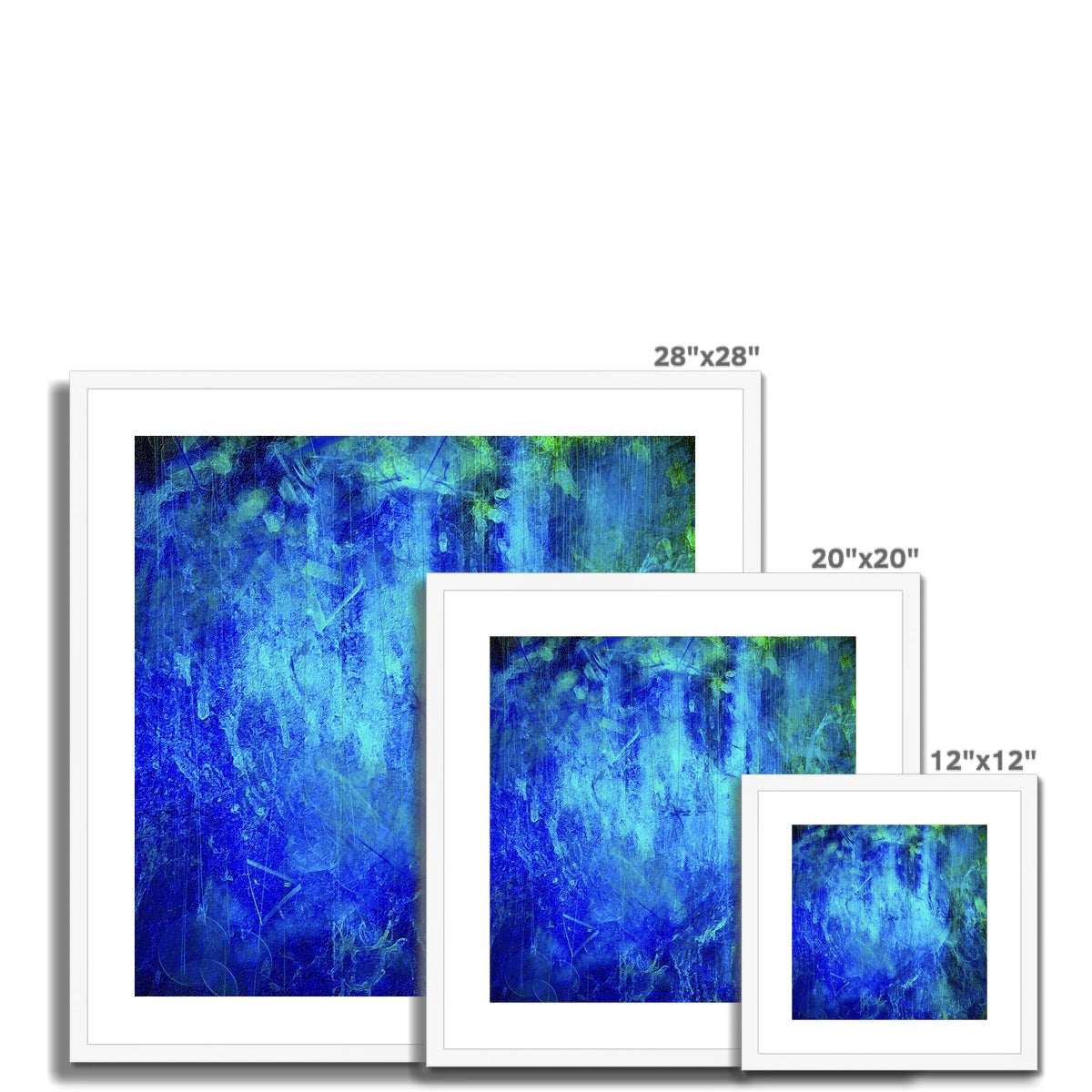 28x28 inch blue abstract The Waterfall art print in white frame