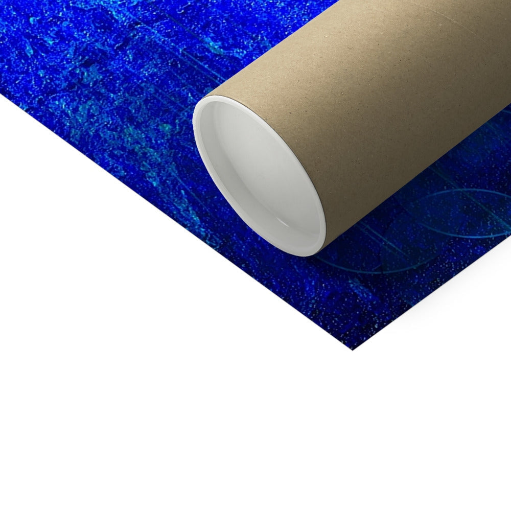 Brown Cardboard Tube with Blue Textured Wrapping Paper for The Waterfall Artist Proof Collector Print